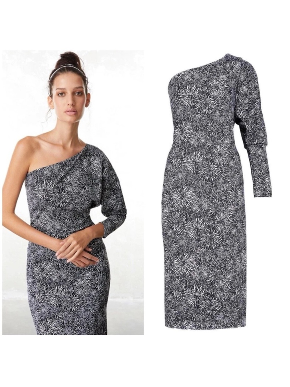 Chiara Boni La Petite Robe Hettie One-Shoulder Dahlia-Print Dress - Size 8